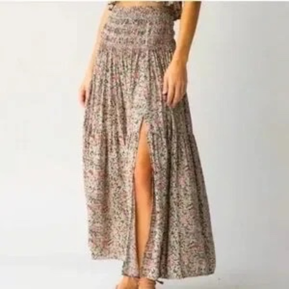 Natural Life Angelina Ditsy Floral Maxi Side Slit Smocked Skirt XL Boho Flowy - Picture 1 of 9